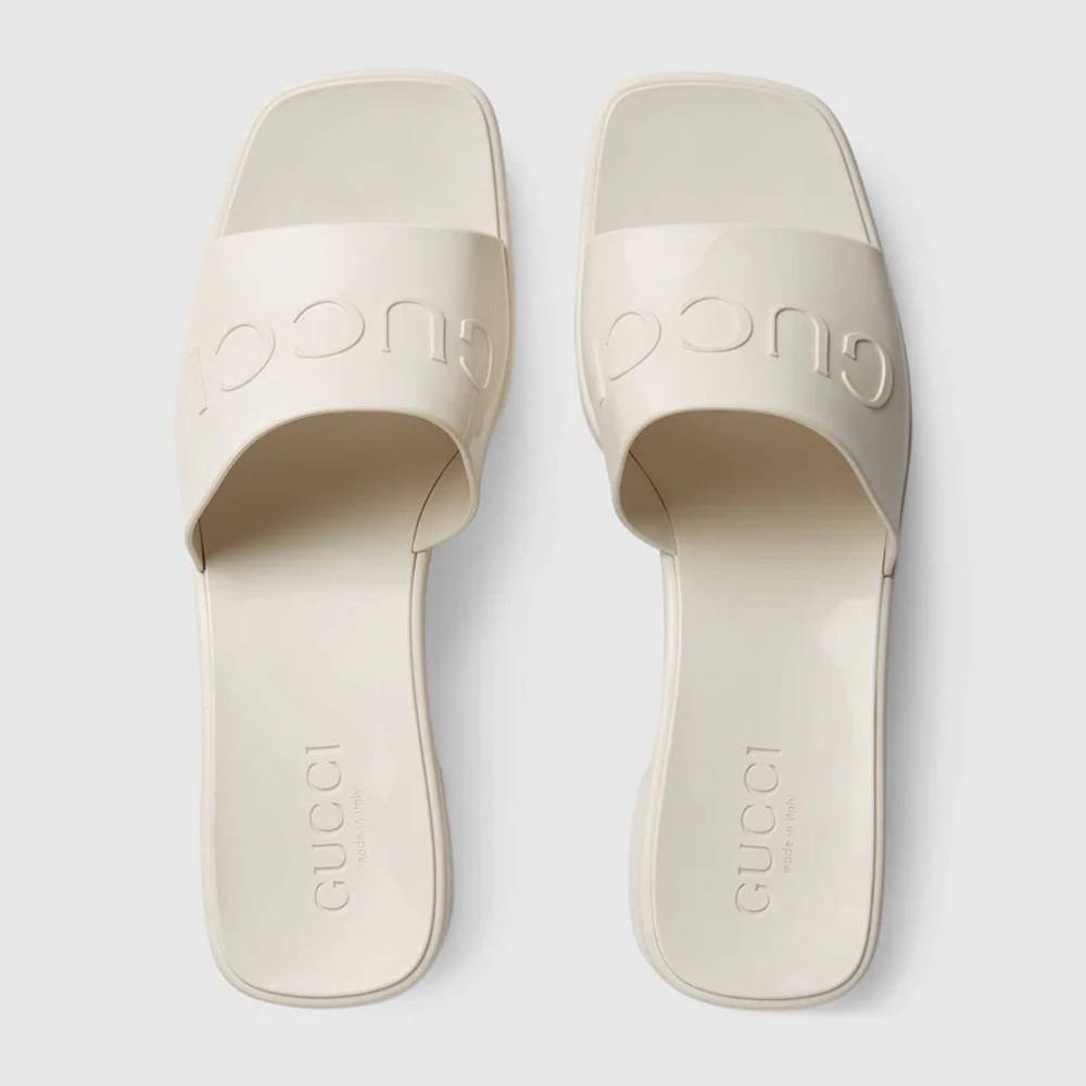 Gucci rubber slide sandal kitten heel mule platform